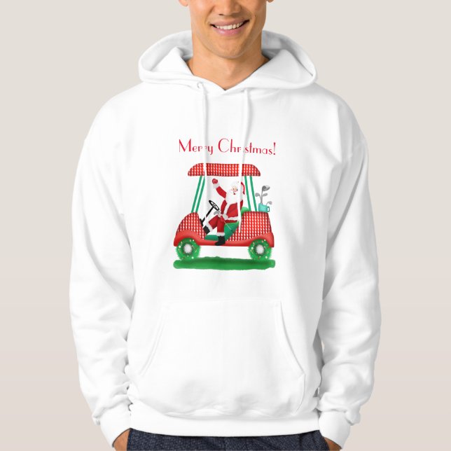 Santa In Golf Cart Merry Christmas T-Shirt Hoodie (Front)