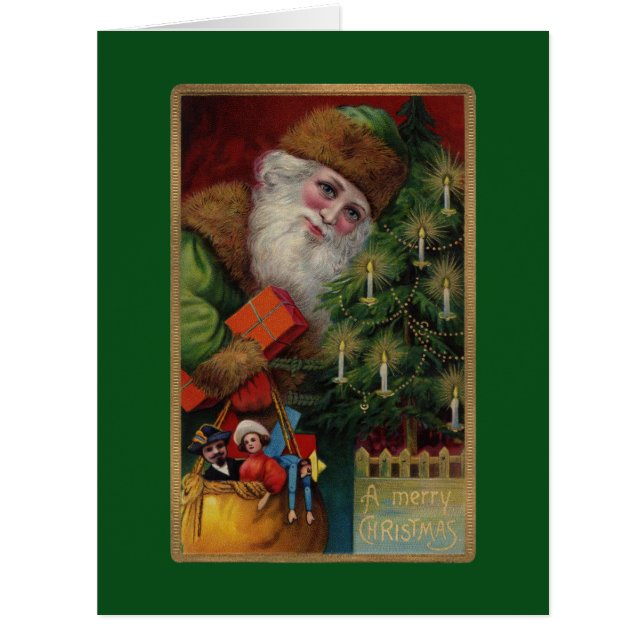 Santa in Green Big Greeting Card (Front)
