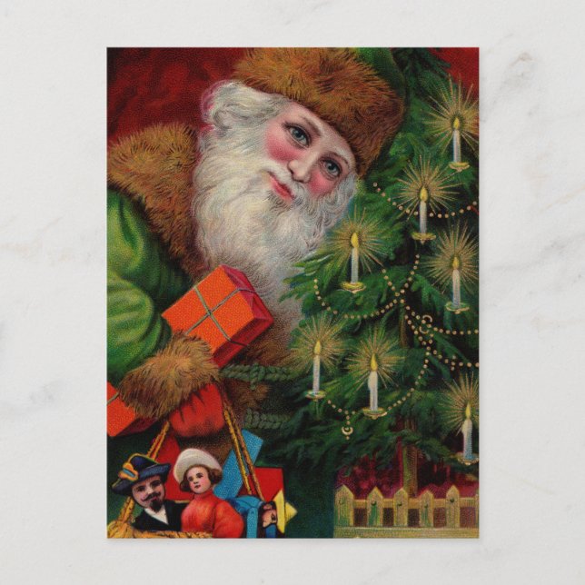 Santa in Green Postcard (Front)