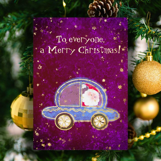 Santa in his car at Christmas Foil Holiday Card (Creator Uploaded)