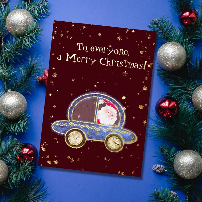 Santa in his car at Christmas Foil Holiday Card (Creator Uploaded)