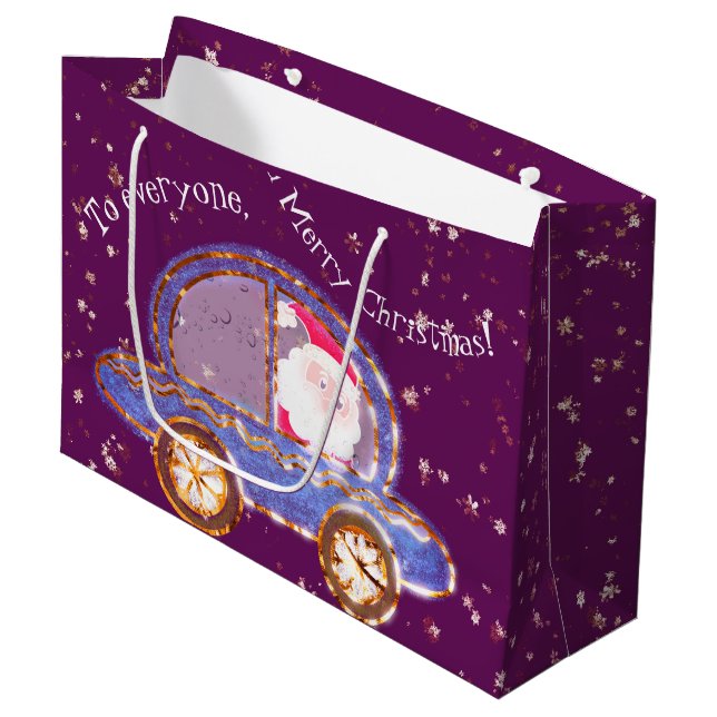 Santa in his car at Christmas Large Gift Bag (Front Angled)