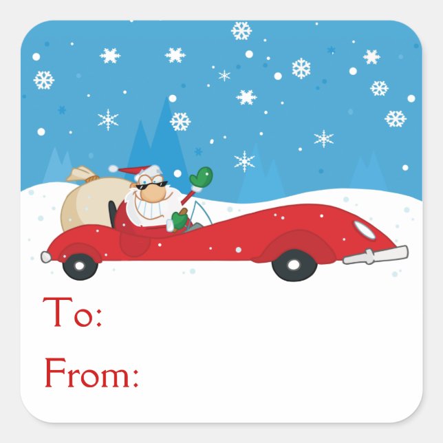 Santa In His Red Convertible Square Sticker (Front)