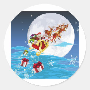 Santa in his sled classic round sticker