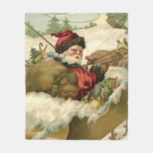 Santa in his Sleigh Fleece Blanket