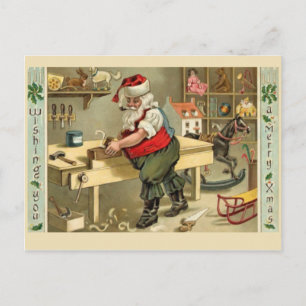 Santa in his workshop holiday postcard