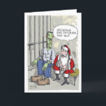 Santa in Jail greeting card<br><div class="desc">Santa in Jail is a Christmas greeting card that is fun for everyone but especially for monster fans. Santa in Jail is Steamy Raimon original cartoon art.

* caption: “Breaking and entering. And you?”</div>