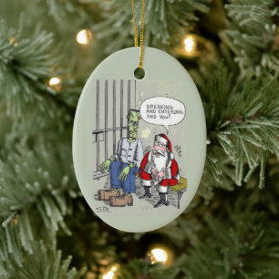 Santa In Jail oval ceramic ornament