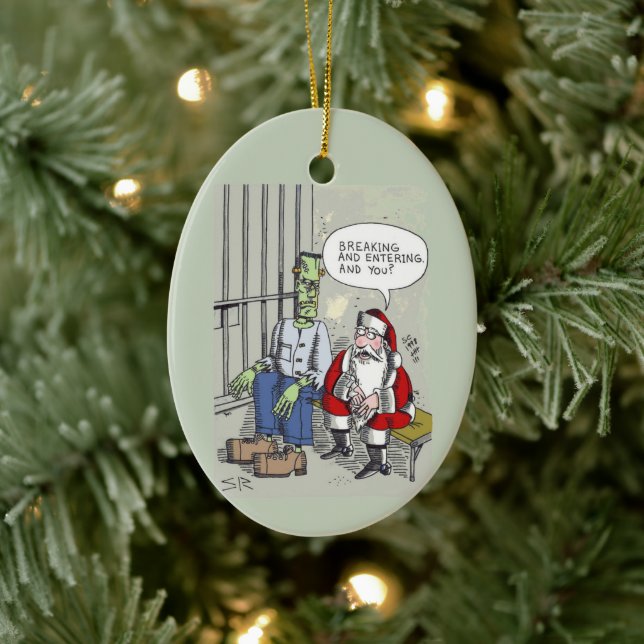 Santa In Jail oval ceramic ornament (Tree)