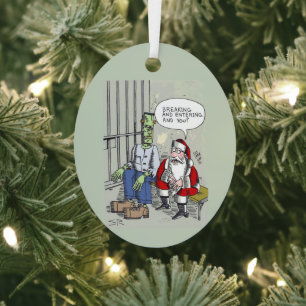 Santa In Jail oval metal ornament