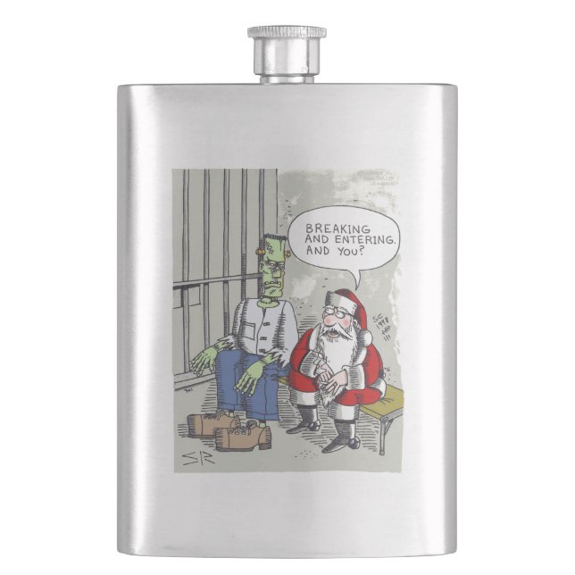 Santa in Jail stainless steel flask (Front)