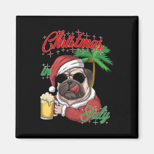 Santa In July Christmas Pug Santa Costume Dog Drin Magnet