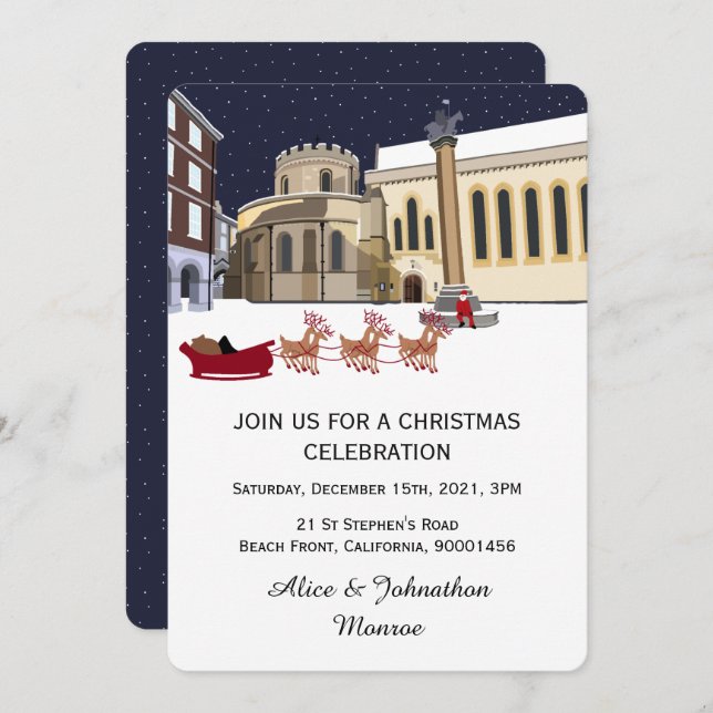 Santa In London Christmas Party Invitation (Front/Back)