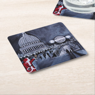Santa in London Painting by Alfred Fox Square Paper Coaster