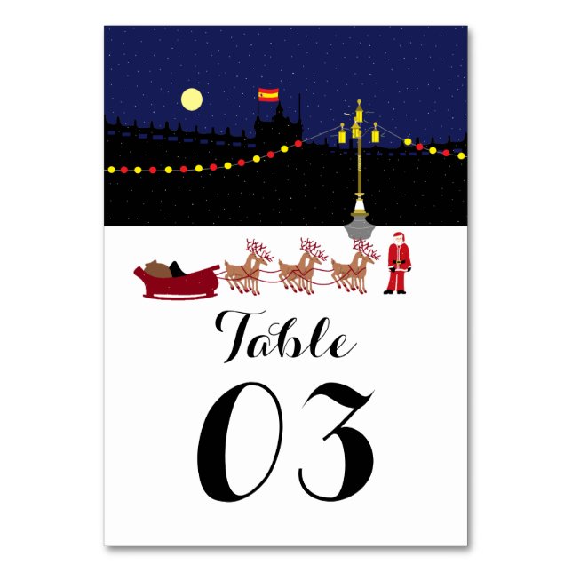 Santa In Madrid Christmas Number Table Number (Front)