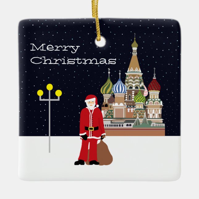 Santa In Moscow Christmas Ceramic Ornament (Front)