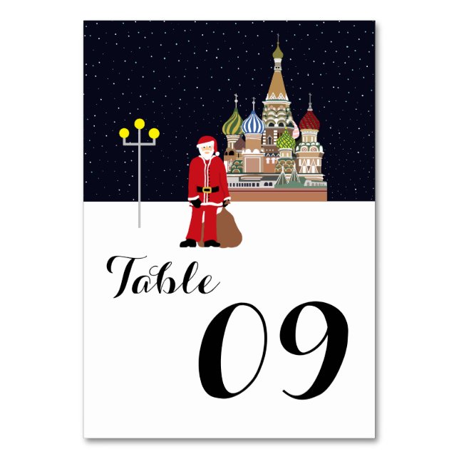 Santa In Moscow Christmas Number Table Number (Front)