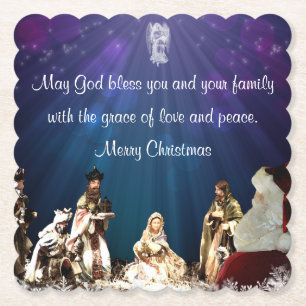 Santa in Nativity Paper Coaster