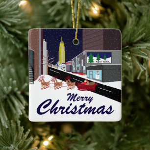 Santa In New York Christmas Ceramic Ornament