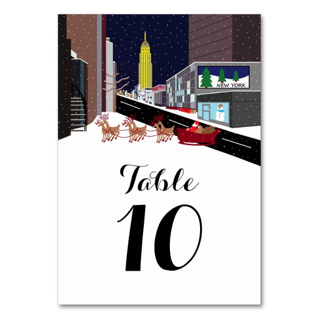 Santa In New York Christmas Number Table Number (Front)