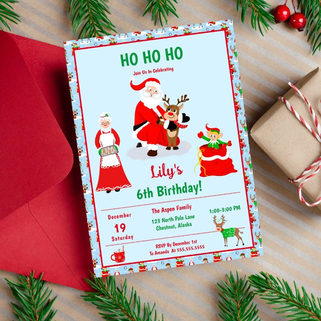 Santa In North Pole Birthday Invitation (Santa's North Pole Birthday: Rudolph, gingerbread, and Elf surprise for kids!)