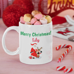 Santa In North Pole with Red-Nosed Reindeer Coffee Mug