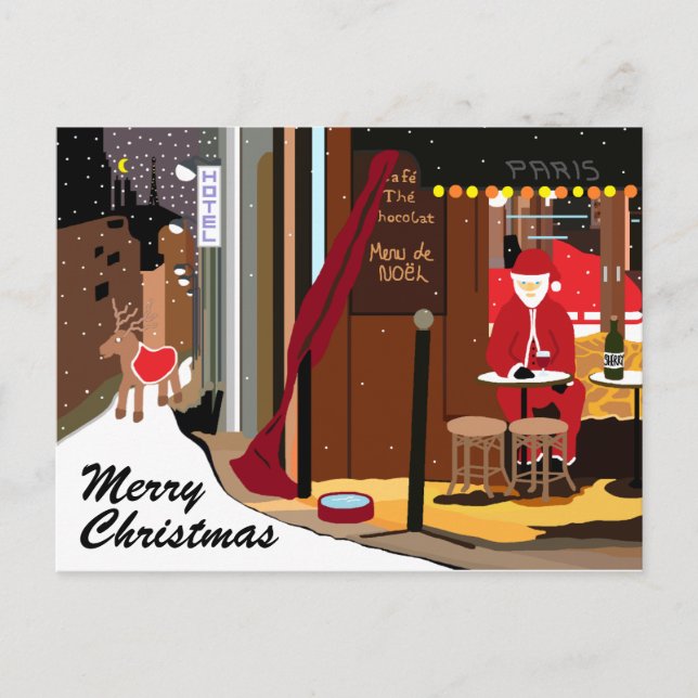 Santa In Paris Christmas Holiday Postcard (Front)