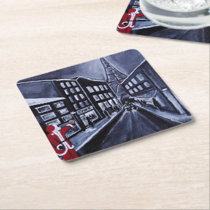 Santa in Paris Painting by Alfred Fox Square Paper Coaster