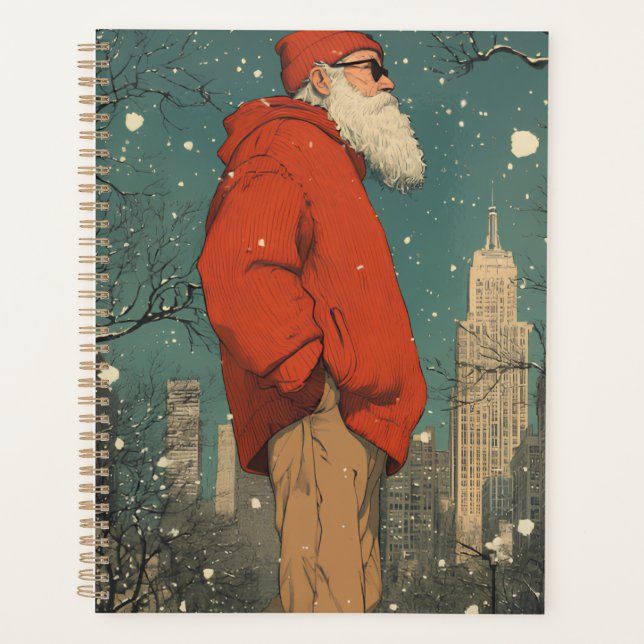 Santa in Red Hoody with beard and cool sunglasses Planner (Front)