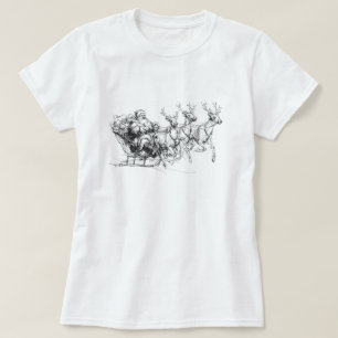 Santa in Sleigh – Minimal Christmas Sketch T-Shirt