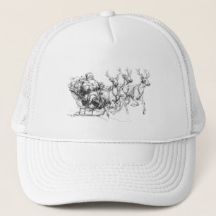 Santa in Sleigh – Minimal Christmas Sketch Trucker Hat