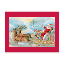 Santa in Sleigh with Reindeer Postcard