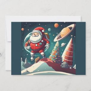 Santa in space fun retro holiday card