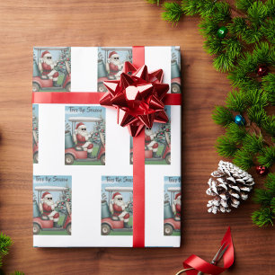 Santa in Sunglasses Golf Cart Tees the Season Wrapping Paper