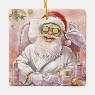 Santa in the Bathtub Spa Christmas themed Ceramic Ornament