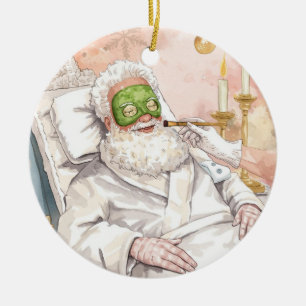 Santa in the Bathtub Spa Christmas themed Ceramic Ornament