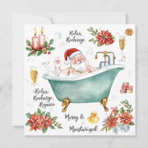 Santa in the Bathtub Spa Christmas themed Holiday Card