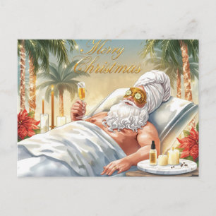 Santa in the Bathtub Spa Christmas themed Holiday Postcard