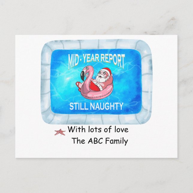 Santa in the pool Christmas in July  Holiday Postcard (Front)