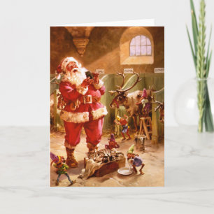 Santa in the Reindeer Barn Holiday Card
