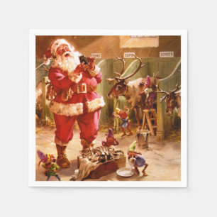 Santa in the Reindeer Barn Napkin