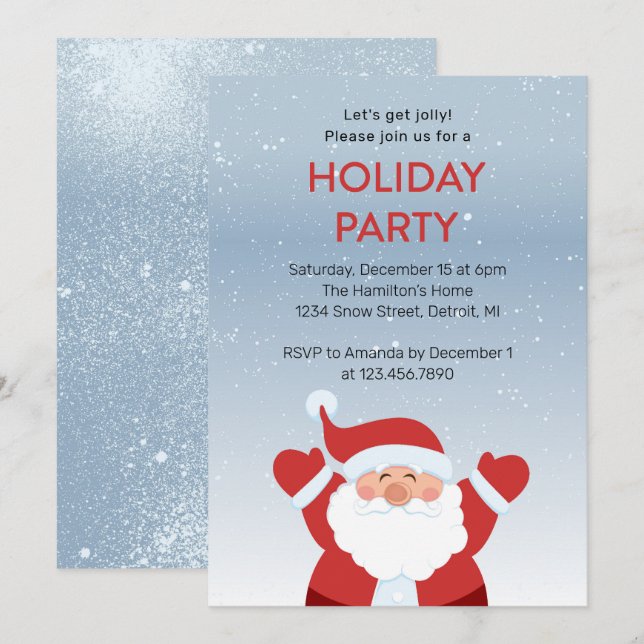 Santa in the Snow Holiday Party Invitation (Front/Back)