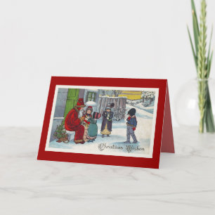 "Santa in the Snow" Vintage Greeting Card