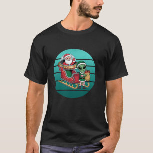 Santa in UFO Sleigh with Aliens Funny Christmas T T-Shirt