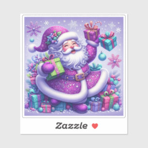Santa in Violet Surrounded by Gifts