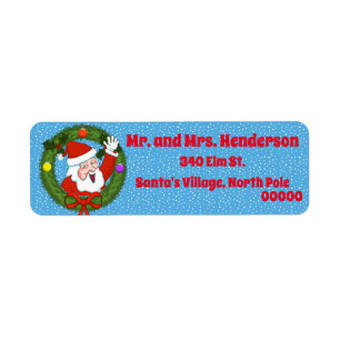 Santa in Wreath Christmas Return Address Labels
