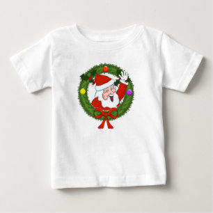 Santa in Wreath Toddler Ruffle Dress Baby T-Shirt