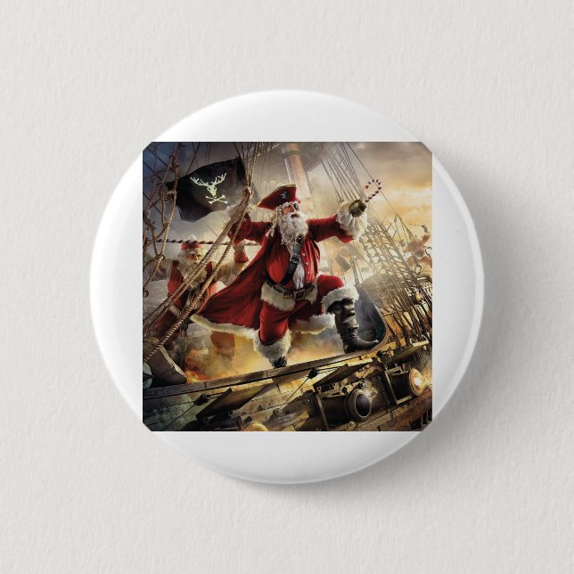 santa is a pirate 6 cm round badge (Front)