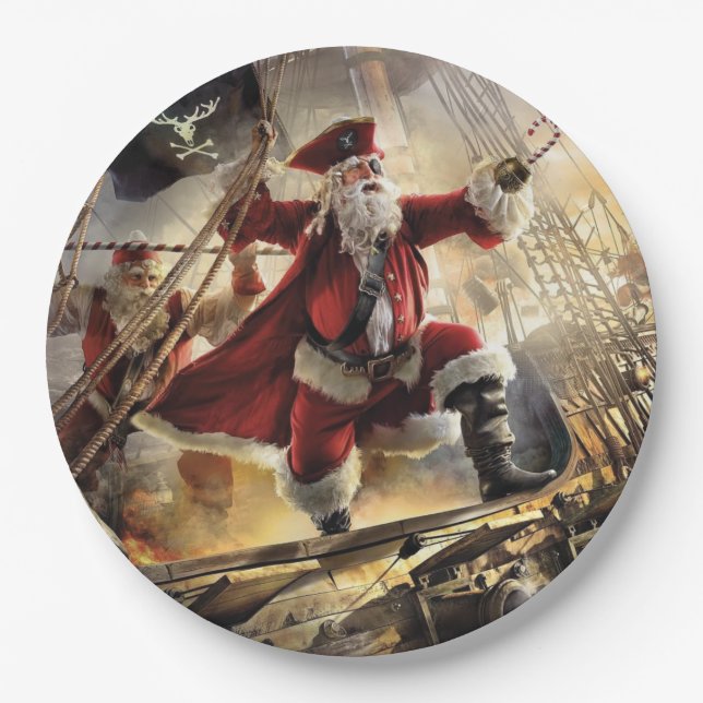 Santa Is A Pirate Paper Plate (Front)