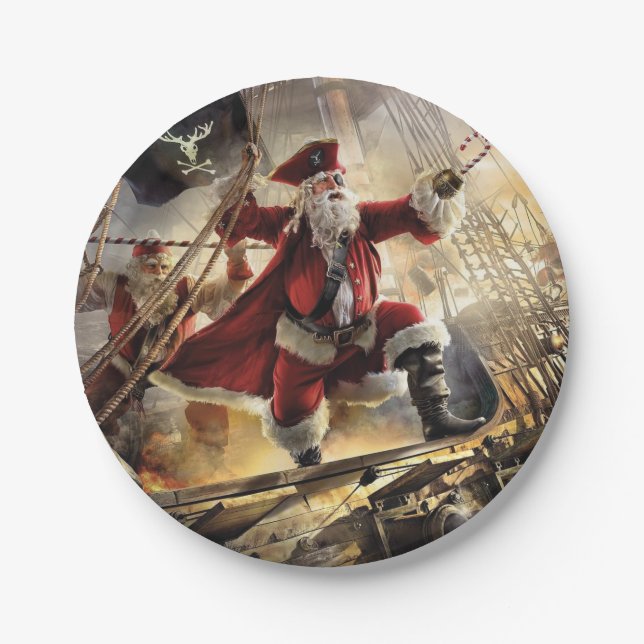 Santa Is A Pirate Paper Plate (Front)